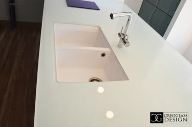 Pure White 10mm Glossy Glass Worktop - CreoGlass®