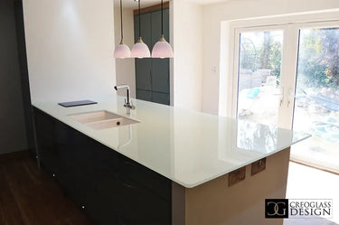 Pure White 10mm Glossy Glass Worktop - CreoGlass®