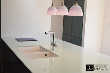 Pure White 10mm Glossy Glass Worktop - CreoGlass®