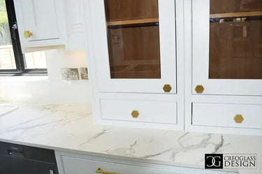 White Grey Marble 10mm Silestone Quartz Worktop - CreoGlass®