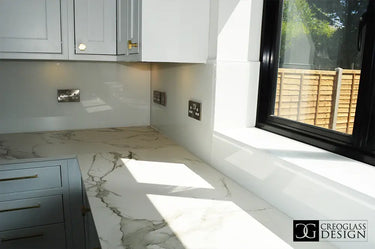 White Grey Marble 10mm Silestone Quartz Worktop - CreoGlass®