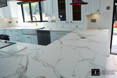 White Grey Marble 10mm Silestone Quartz Worktop - CreoGlass®