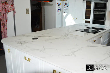 White Grey Marble 10mm Silestone Quartz Worktop - CreoGlass®
