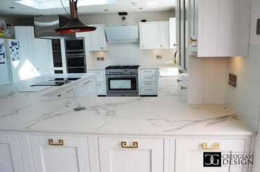 White Grey Marble 10mm Silestone Quartz Worktop - CreoGlass®