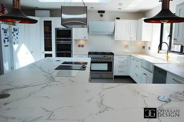 White Grey Marble 10mm Silestone Quartz Worktop - CreoGlass®