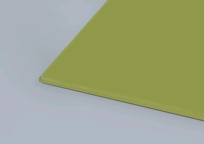 Lime green architectural glass panel with polished edge for modern interiors