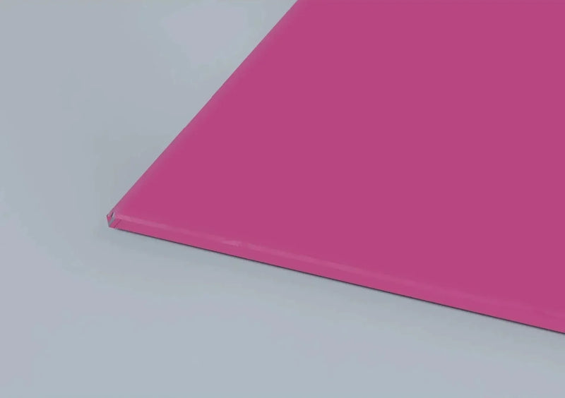 Vibrant pink architectural glass panel with polished edge, ideal for bespoke decorative or LED backlit installations.
