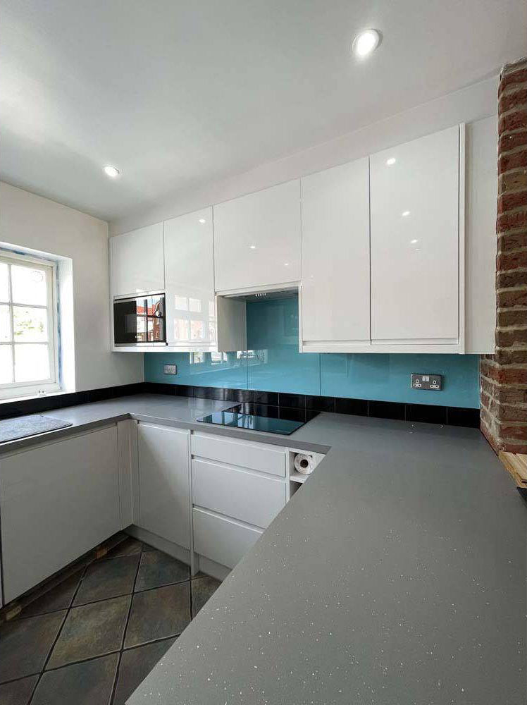 Matt Blue Diamond Colour Glass Splashback - Bespoke