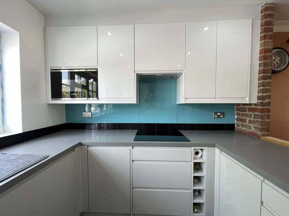 Matt Blue Diamond Colour Glass Splashback - Bespoke