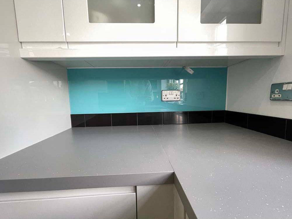 Matt Blue Diamond Colour Glass Splashback - Bespoke