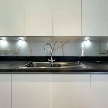 Copper - White Calacatta Splashback - Bespoke - CreoGlass®