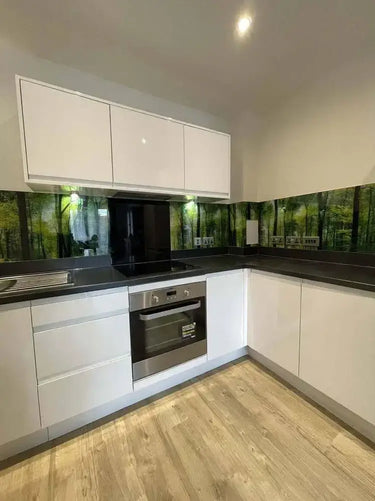 Green Forest Printed Landscape Glass Splashback - Bespoke - CreoGlass®