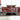Bespoke red marble-effect glass kitchen splashback with modern white cabinets and black countertop
