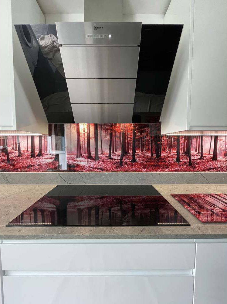 Pink Forest Printed Landscape Glass Kitchen Splashback - Bespoke