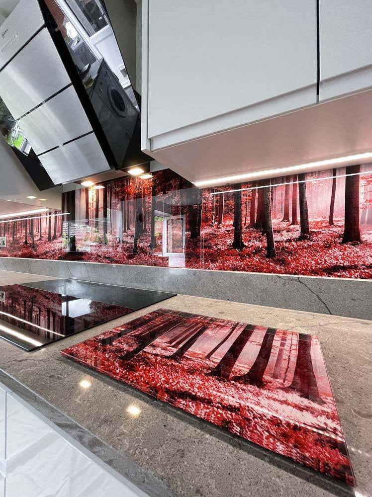 Pink Forest Printed Landscape Glass Kitchen Splashback - Bespoke