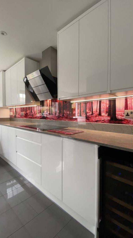Pink Forest Printed Landscape Glass Kitchen Splashback - Bespoke