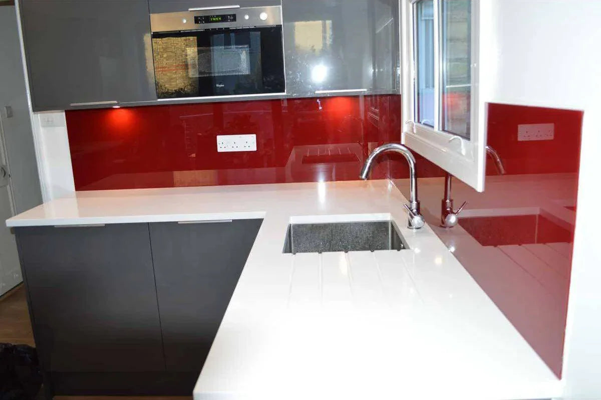 Matt Purple Red Colour Glass Splashback - Bespoke