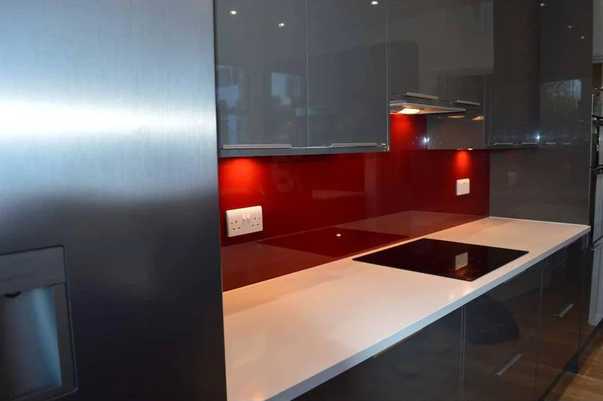 Matt Purple Red Colour Glass Splashback - Bespoke