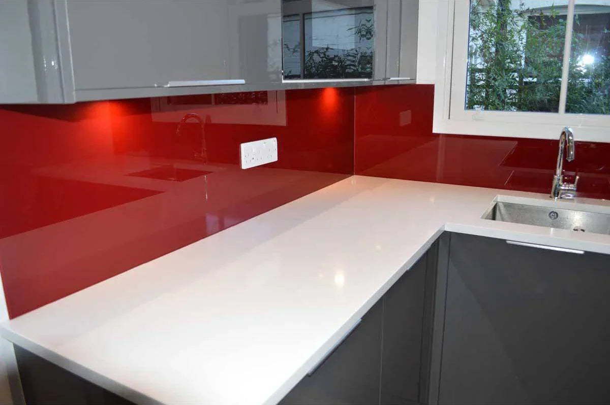 Matt Purple Red Colour Glass Splashback - Bespoke
