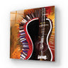 Abstract guitar wall art with bold red, black, and gold brushstrokes for modern interior decor
