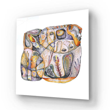 Abstract watercolor artwork with surreal faces and organic shapes on white canvas