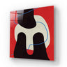 Abstract decorative glass art with bold red, black, and blue shapes for modern interior design