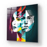 Bespoke decorative glass art featuring geometric female portrait with vibrant colors and modern design