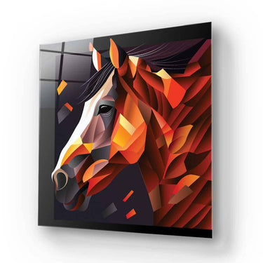 Geometric horse art on decorative glass panel, modern wall decor for luxury interiors