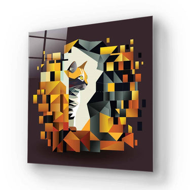 Geometric cat art on decorative glass panel, modern abstract design for luxury interiors