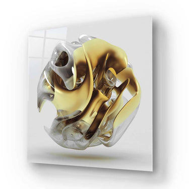 Bespoke decorative glass art with gold and silver swirls, ideal for luxury interiors and architectural features.