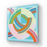 Bespoke decorative glass panel with colorful geometric rainbow design for modern interiors