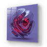 Bespoke decorative glass art with swirling red and purple LED backlit design for luxury interiors
