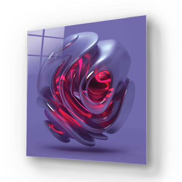 Bespoke decorative glass art with swirling red and purple LED backlit design for luxury interiors