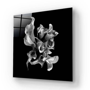 Black and white floral glass art panel with calla lilies, ideal for luxury interior decor