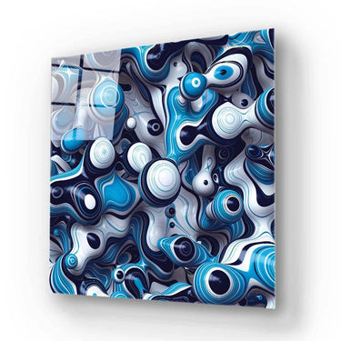Blue and White Abstract Drops Glass Wall Art - DIY - CreoGlass®
