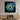 Bespoke decorative glass art with blue and yellow abstract design, mounted above modern wooden console table