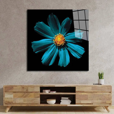 Cerulean Daisy Glass Wall Art - Square Sizes - DIY - CreoGlass®