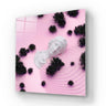 Bespoke decorative glass panel with classical bust and dark moss on pink ripple background