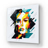 Vibrant geometric face art on glass, modern decorative wall panel for luxury interiors