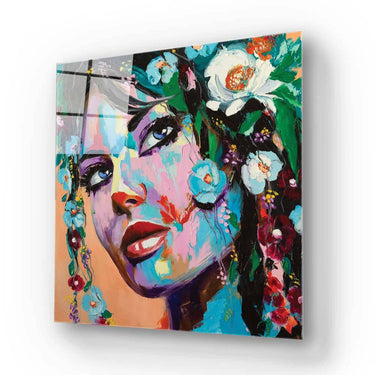 Painted Woman in Flowers Glass Wall Art - DIY - CreoGlass®