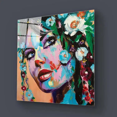 Painted Woman in Flowers Glass Wall Art - DIY - CreoGlass®