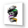Modern art print with sliced classical statue head, colorful paint drips, decorative wall art