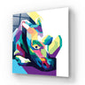 Vibrant geometric rhino art on glass panel, modern decorative glass for luxury interiors