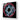 Bespoke decorative glass art with vibrant red and blue abstract design on black background