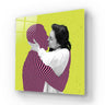 Bespoke decorative glass art with pink striped figure and lime green background, ideal for luxury interiors