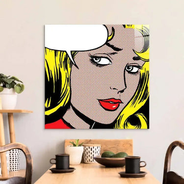 Retro Woman with Speech Bubble Glass Wall Art - DIY - CreoGlass®