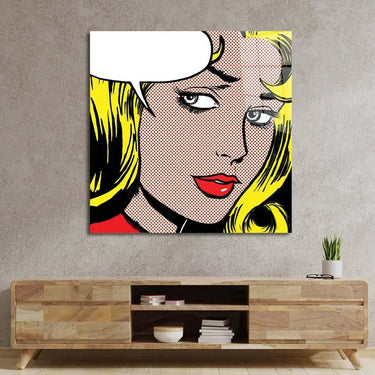 Retro Woman with Speech Bubble Glass Wall Art - DIY - CreoGlass®