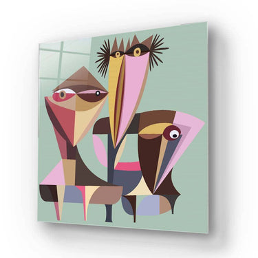 Abstract geometric bird art on glass, modern decorative wall panel for luxury interiors