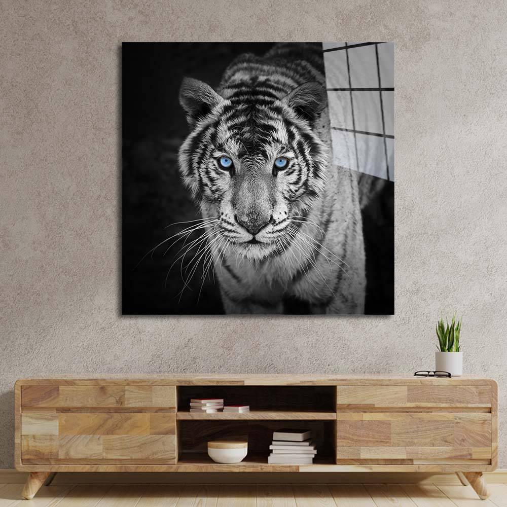 Tiger with Blue Eyes Glass Wall Art - DIY - CreoGlass®