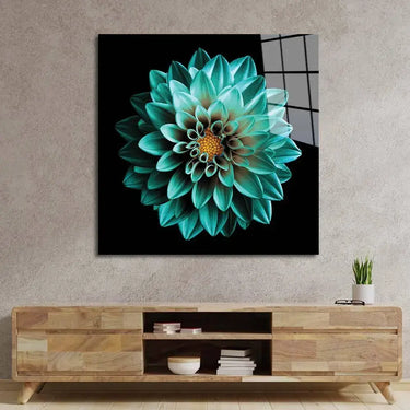 Turquoise Dahlia Glass Wall Art - Square Sizes - DIY - CreoGlass®
